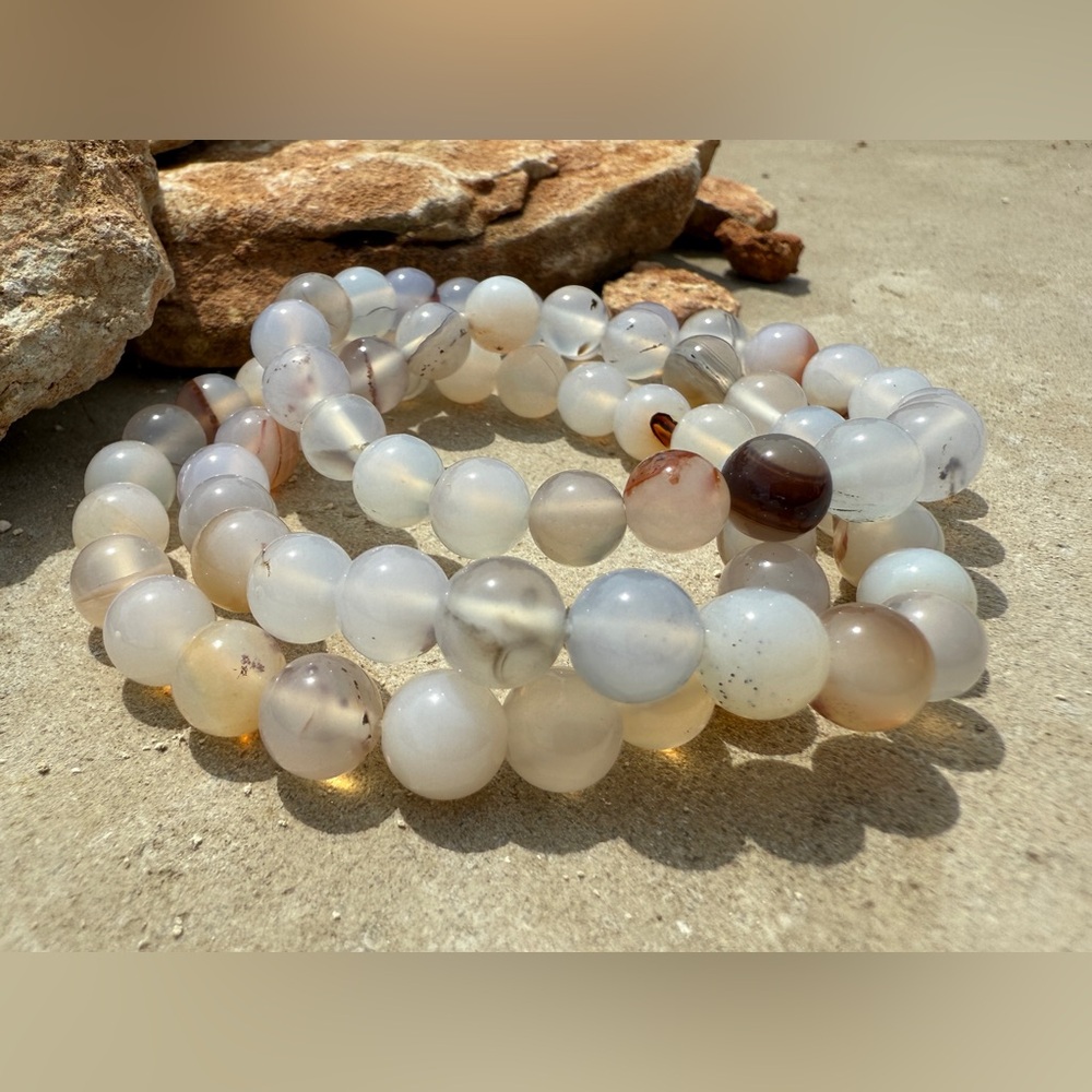 Authentic Montana Agate Precious Gemstone Crystal Beaded Stretch Bracelet - Picture 5 of 10